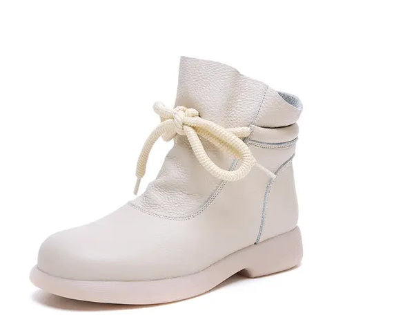 Leather Warm Wool Boots Winter Thickened Cotton Flat Anti-Slip Soft Sole Low-Top Boots - Memoriex 