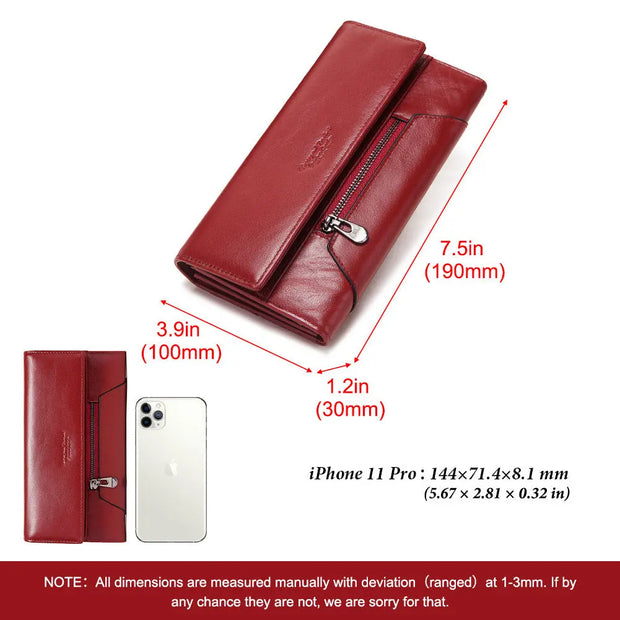 Leather Women's Wallet Long Leather Clutch Multi Card Coin Purse RFID Anti-magnetic Mobile Phone Bag - Memoriex 