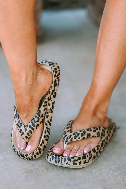 Leopard Print Thick Sole Flip Flops-0