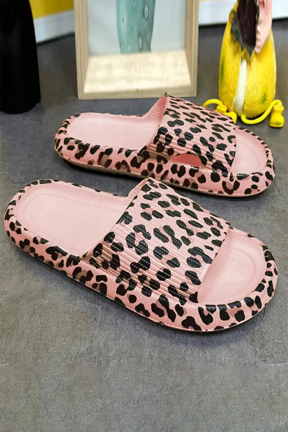 Leopard Print Thick Sole Slip On Slippers-25