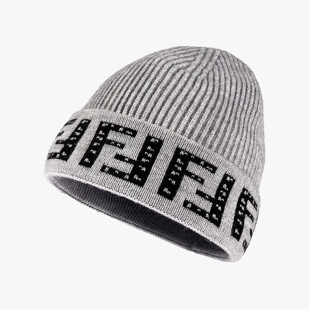 Letter Beanie Hat for Women Winter Hat Soft Knitted Skullies Hat Warm Thick Bonnet Cap Female Hats for Girl hat - Memoriex 