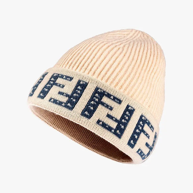 Letter Beanie Hat for Women Winter Hat Soft Knitted Skullies Hat Warm Thick Bonnet Cap Female Hats for Girl hat - Memoriex 