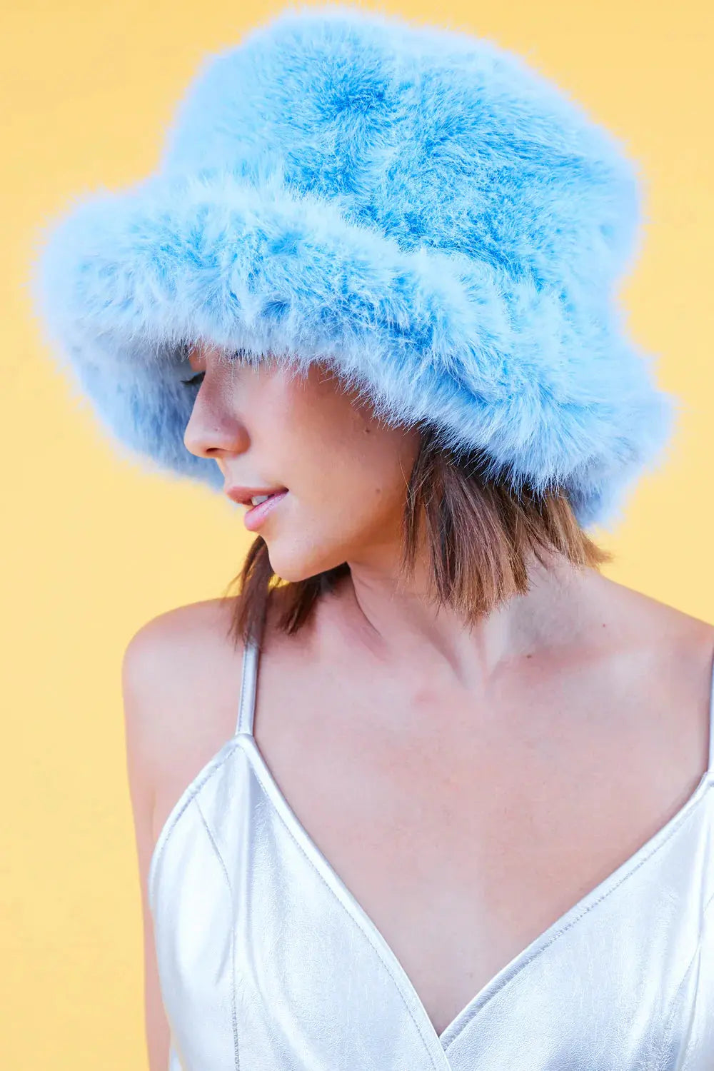 Light Blue Eco Bamboo Faux Fur Bucket Hat-0