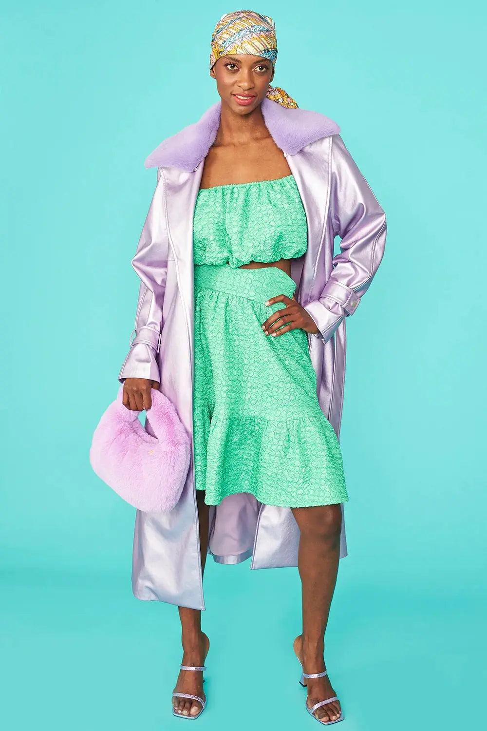 Lilac Faux Suede Metallic Maxi Trench Coat-0