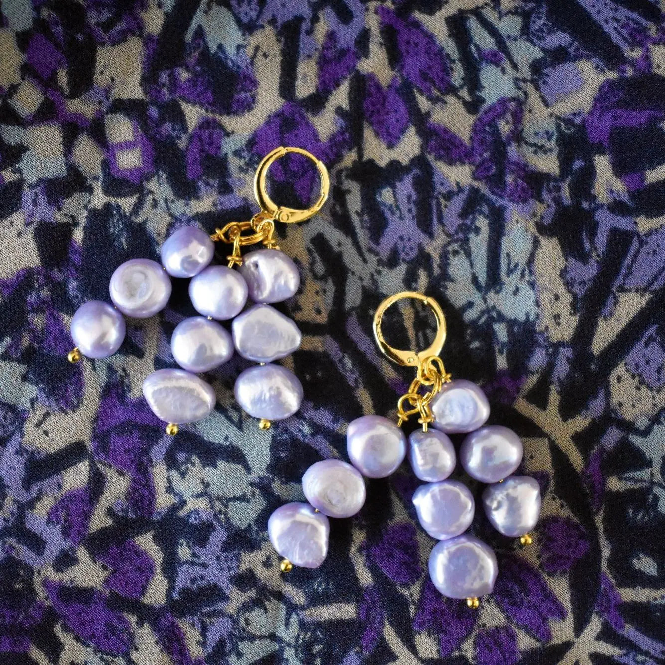 Lilac purple freshwater pearl earrings - Memoriex