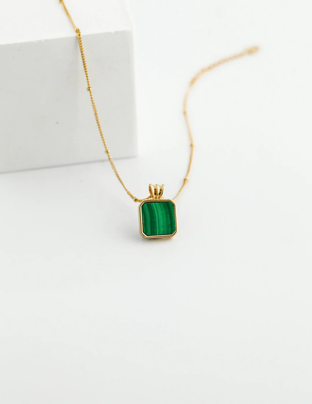 Satellite Chain Square Malachite Pendant Necklace-1