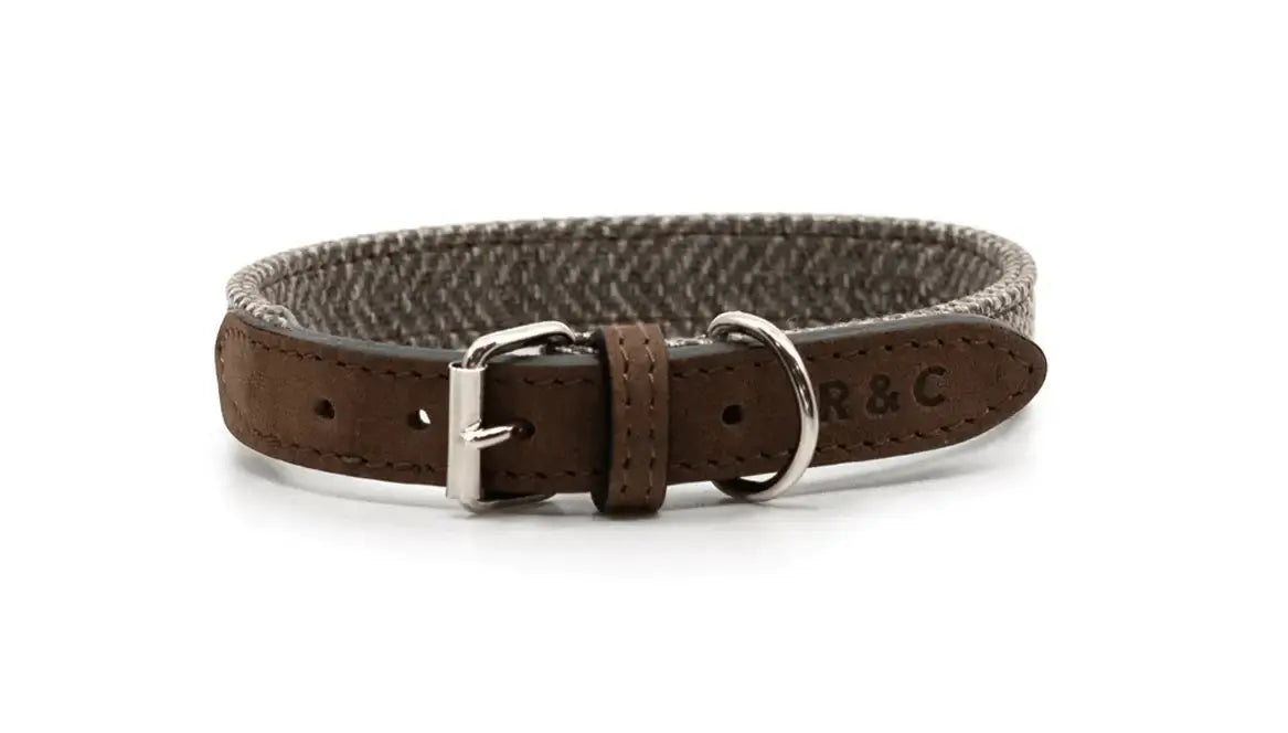 “Lincoln” Herringbone & Leather Dog Collar – by Ralph & Co - Memoriex