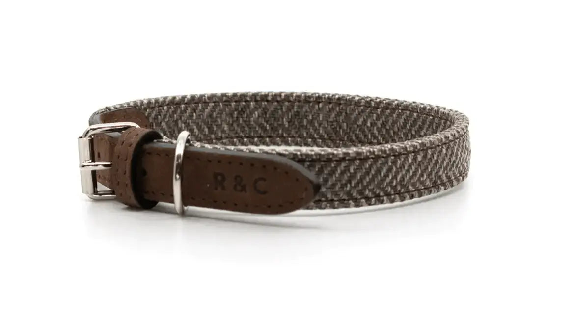 “Lincoln” Herringbone & Leather Dog Collar – by Ralph & Co - Memoriex