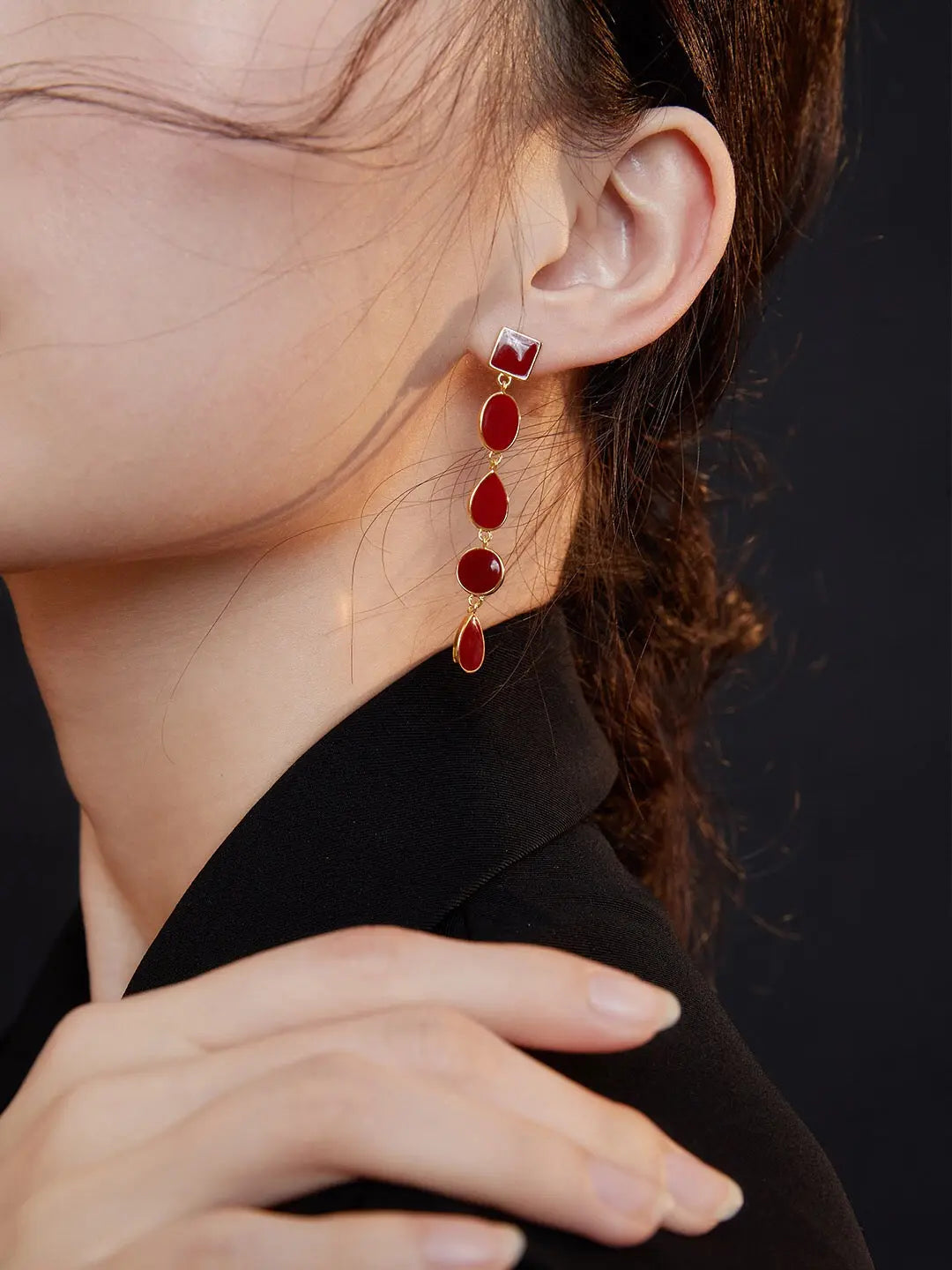 Long Red Drip Glaze Dangle Earrings-2