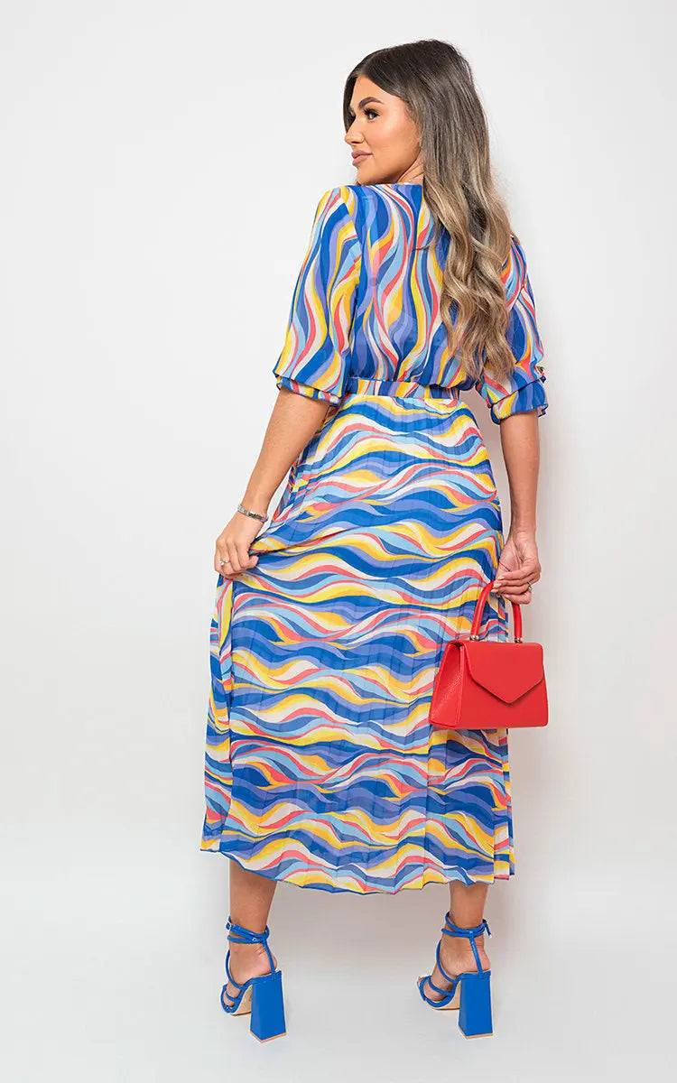 Long Sleeve Printed Maxi Dress with Belt Detail-6