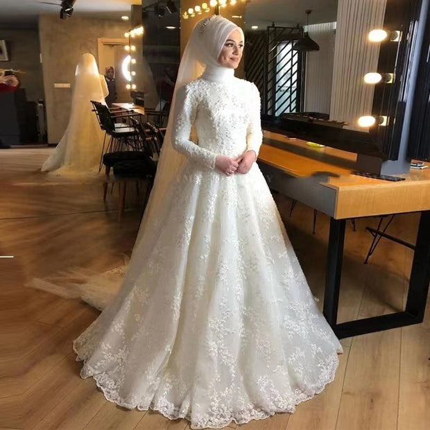 Long Sleeve White Dignified Wedding Dress - Memoriex 