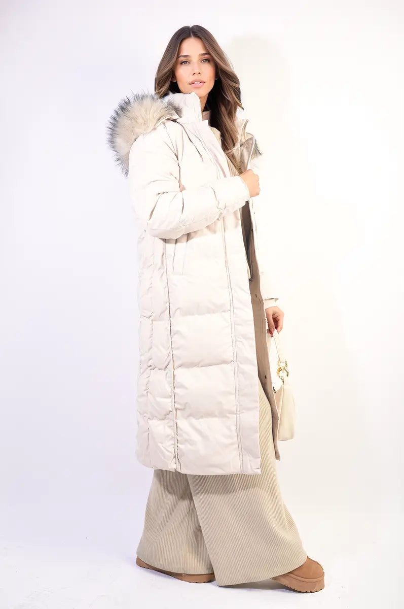 Longline Faux Fur Hooded Puffer Jacket-7