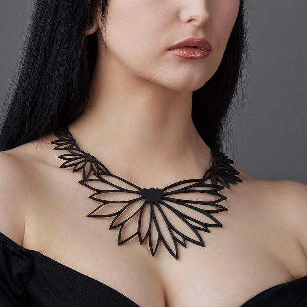 Lotus Recycled Rubber Statement Necklace - Memoriex 