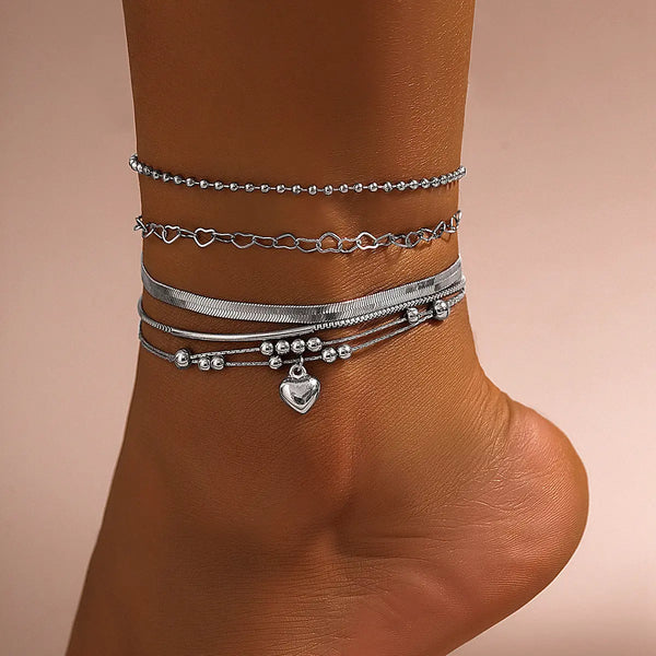 Love Beaded Punk Chain Foot Chain Set Hip Hop Personalized Snake Bone Chain Foot - Memoriex 