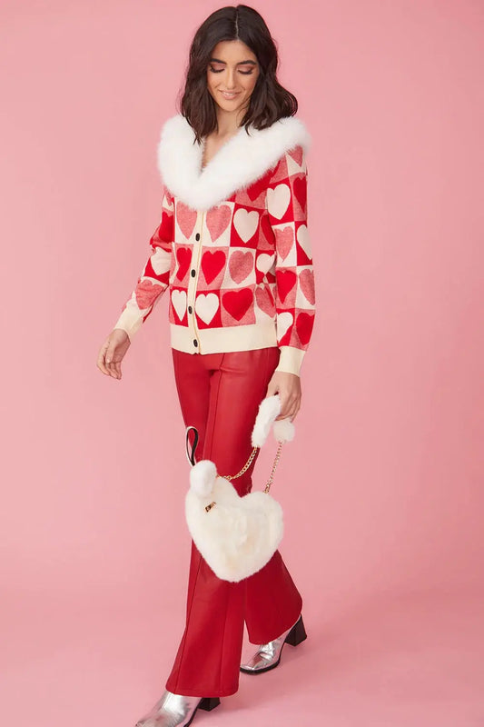 Love Heart Design Cashmere Cardigan with Fur Collar-0