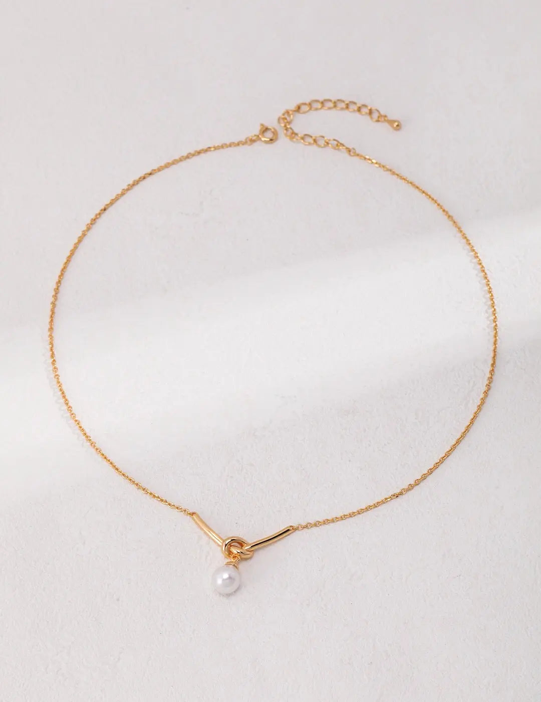 Love Knot Drop Pearl Necklace-0