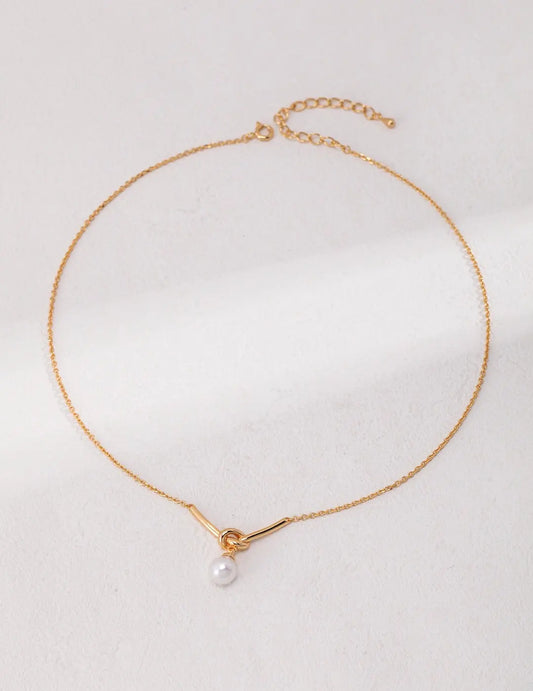 Love Knot Drop Pearl Necklace-0