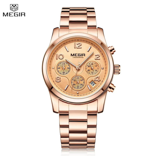 MEGIR Luxury Elegant Women Watch Stainless Steel Ladies Quartz Wristwatch Fashion Female Watches Casual Femme Relogio 2057-0