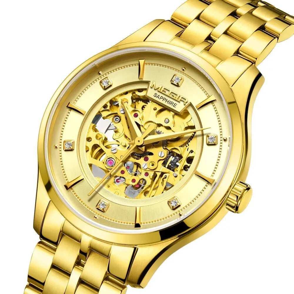 MEGIR Luxury Men Watches Waterproof Automatic Mechanical Watch Stainless Steel Sapphire Gold Business WristWatch Reloj Hombre-1