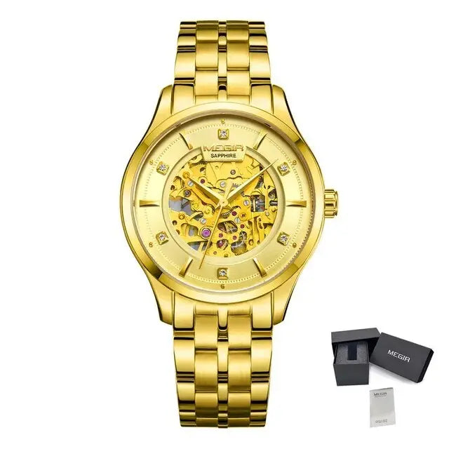 MEGIR Luxury Men Watches Waterproof Automatic Mechanical Watch Stainless Steel Sapphire Gold Business WristWatch Reloj Hombre-6