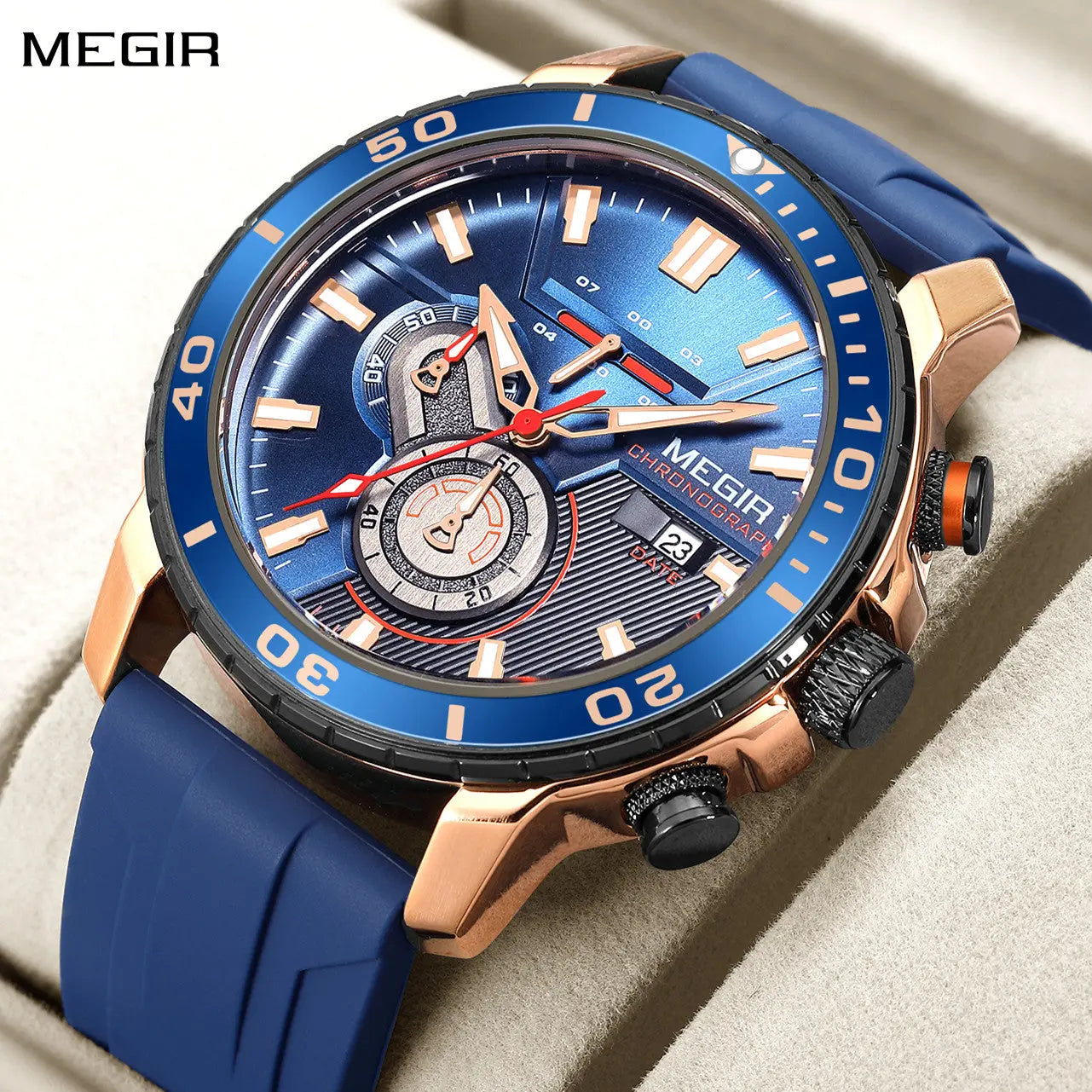 MEGIR Luxury Military Watches for Men Fashion Sport Quartz Wristwatch Waterproof Silicone Band Male Clock Chronograph with Date-0