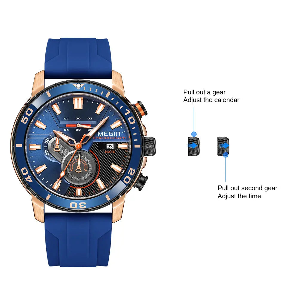 MEGIR Luxury Military Watches for Men Fashion Sport Quartz Wristwatch Waterproof Silicone Band Male Clock Chronograph with Date-11