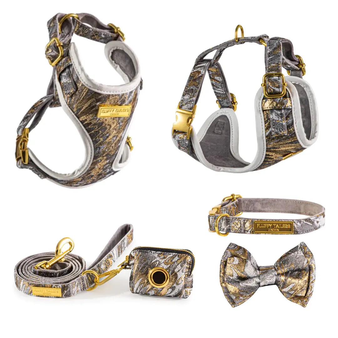 Luxury Occasion Collection- Dog Harness, Collar, Bow, Leash and Poop Bag Holder by Fluffy Tailers - Memoriex