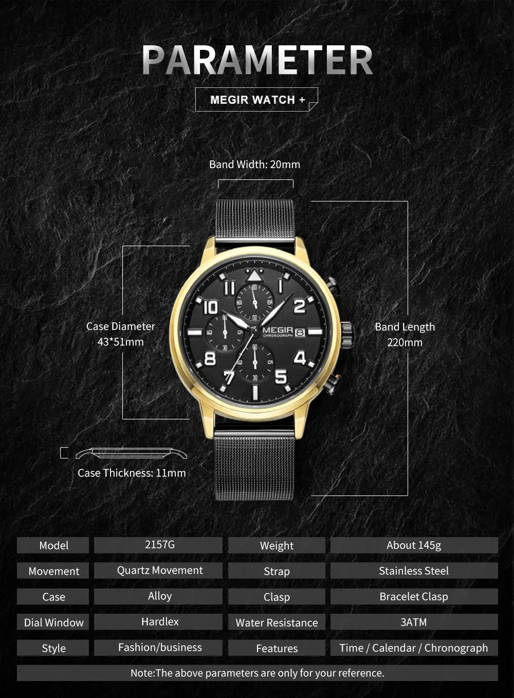 MEGIR Luxury Watches for Mens Casual Business Quartz Wrist Watch Calendar Date Man Clock Chronograph Relogio Masculino 2157-8