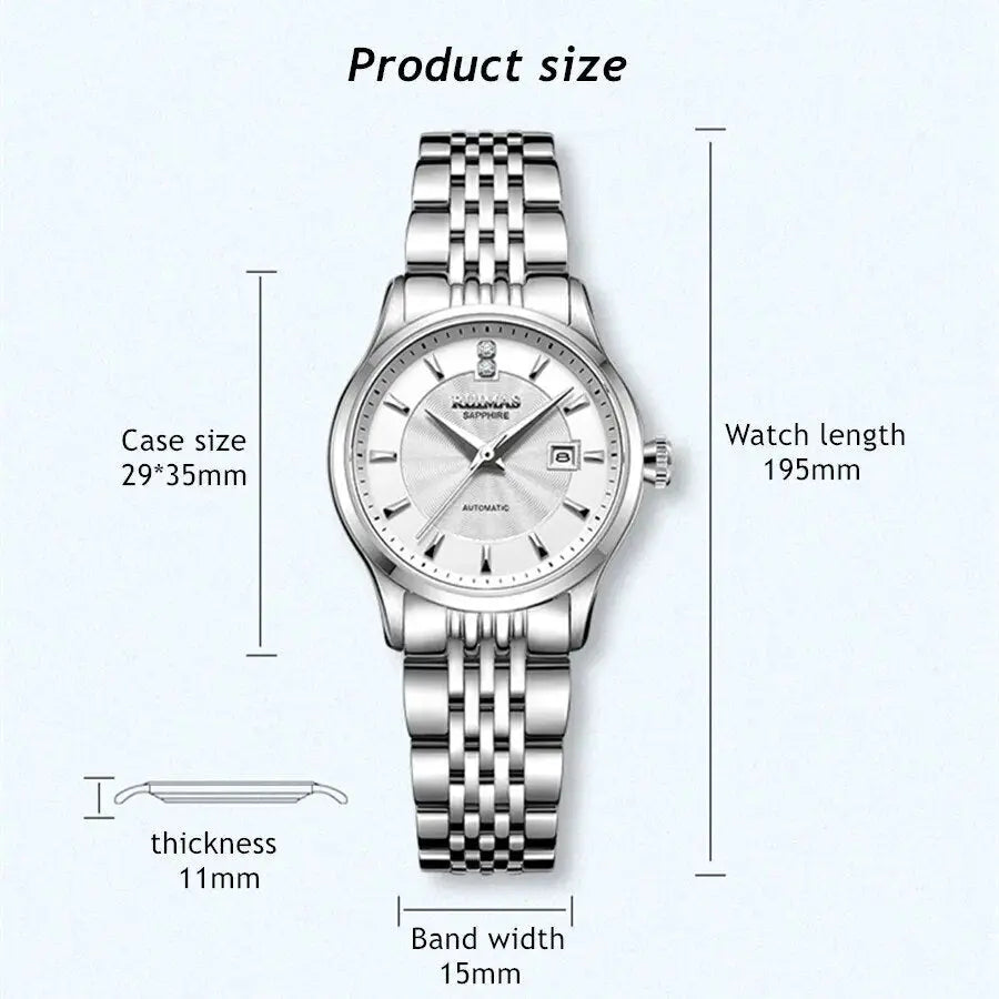 RUIMAS Brand Luxury Women Automatic Mechanical Watches Fashion Ladies Business Casual Wristwatch Sapphire Clock Reloj Mujer 6755-2