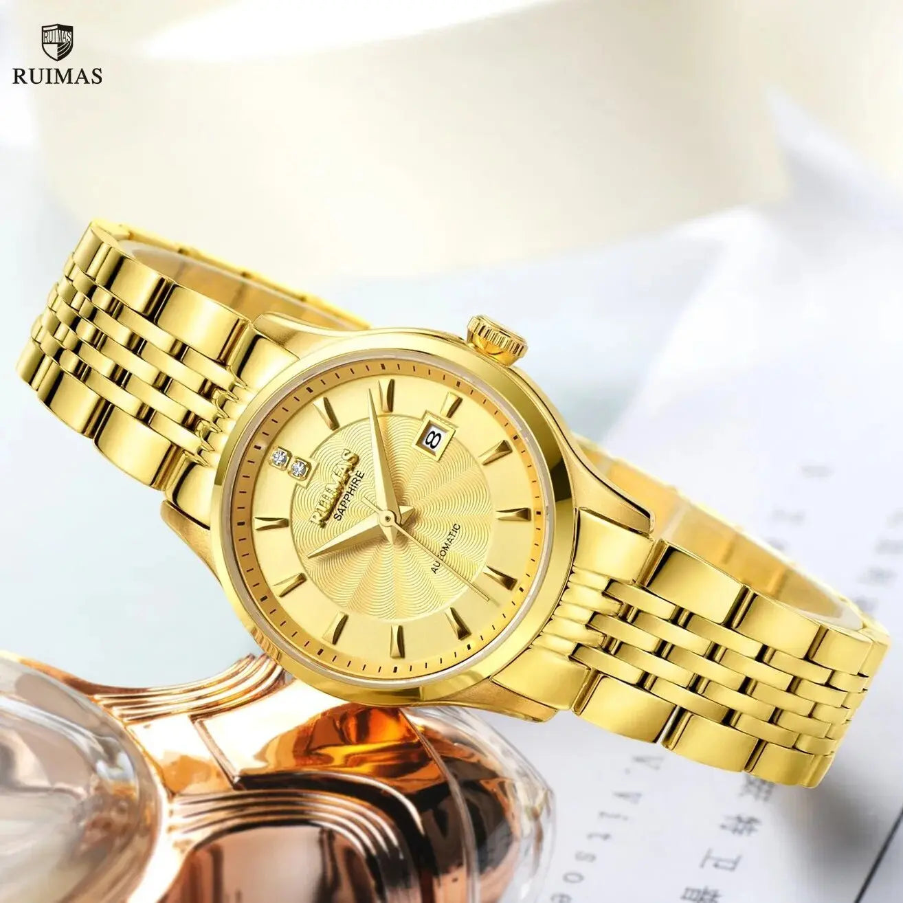 RUIMAS Brand Luxury Women Automatic Mechanical Watches Fashion Ladies Business Casual Wristwatch Sapphire Clock Reloj Mujer 6755-4