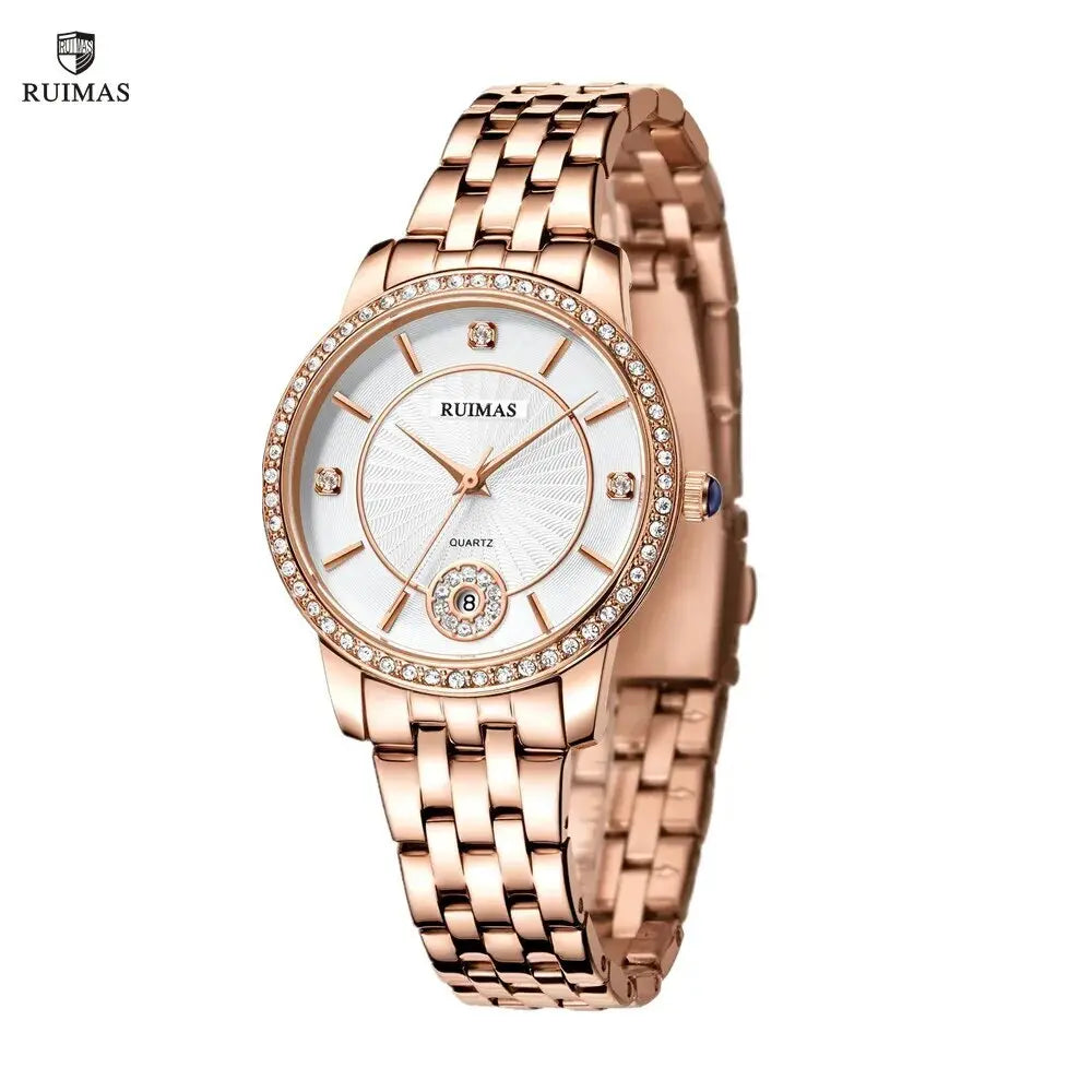 RUIMAS Luxury Women's Wrist Watch Top Brand Fashion Diamond Ladies Quartz Watches Stainless Steel Female Clock Reloj Mujer 556-0