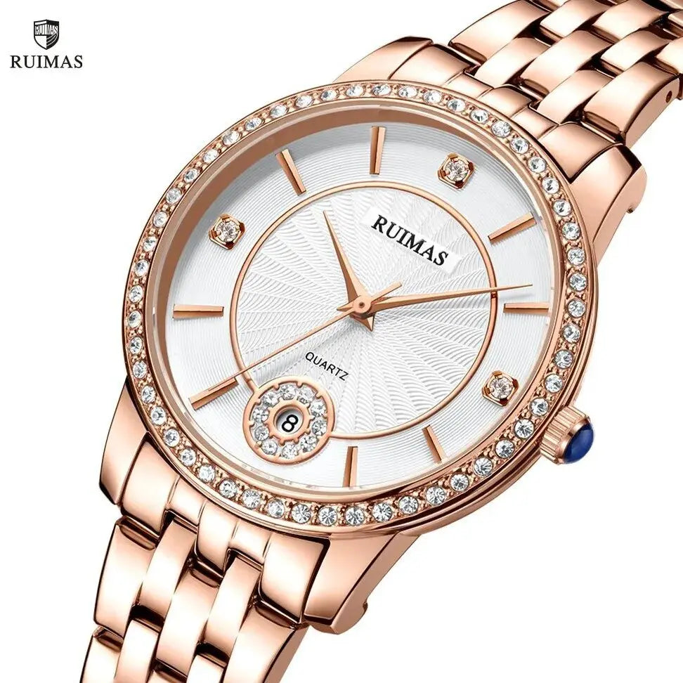 RUIMAS Luxury Women's Wrist Watch Top Brand Fashion Diamond Ladies Quartz Watches Stainless Steel Female Clock Reloj Mujer 556-1