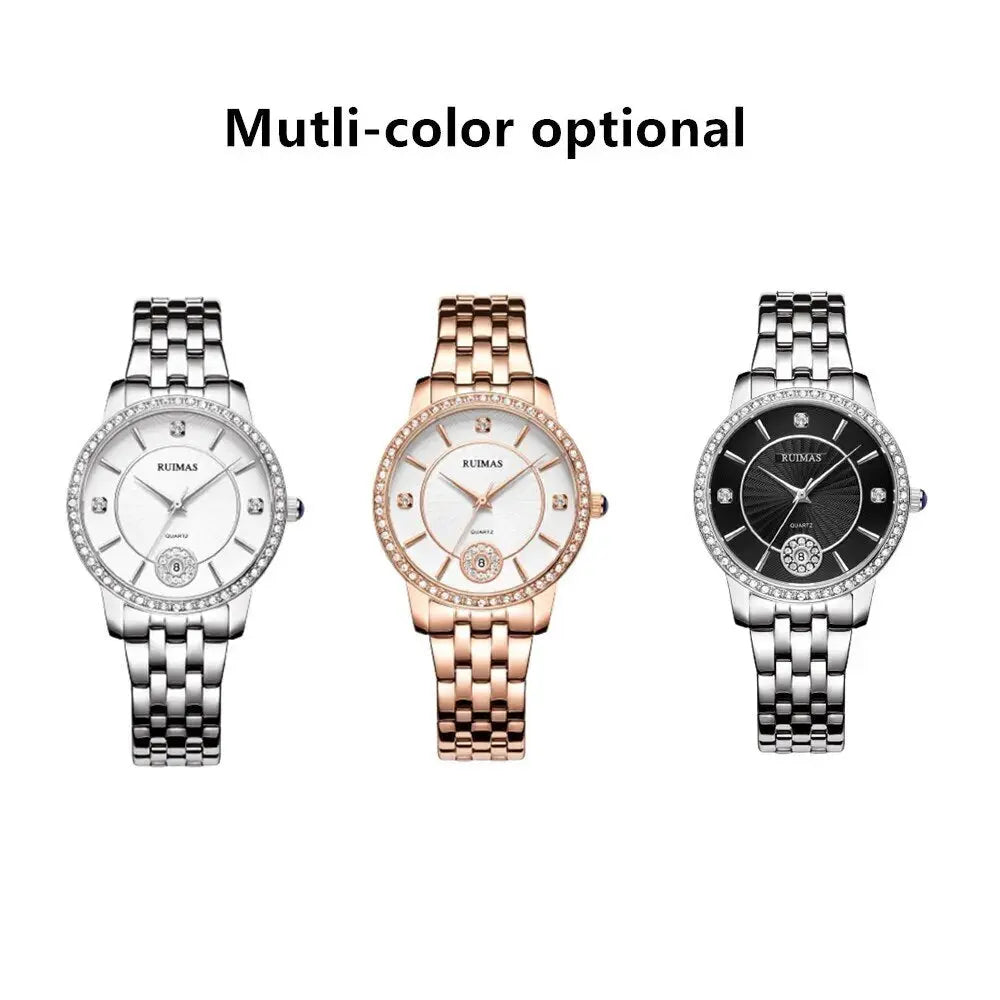 RUIMAS Luxury Women's Wrist Watch Top Brand Fashion Diamond Ladies Quartz Watches Stainless Steel Female Clock Reloj Mujer 556-3