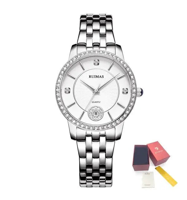 RUIMAS Luxury Women's Wrist Watch Top Brand Fashion Diamond Ladies Quartz Watches Stainless Steel Female Clock Reloj Mujer 556-7