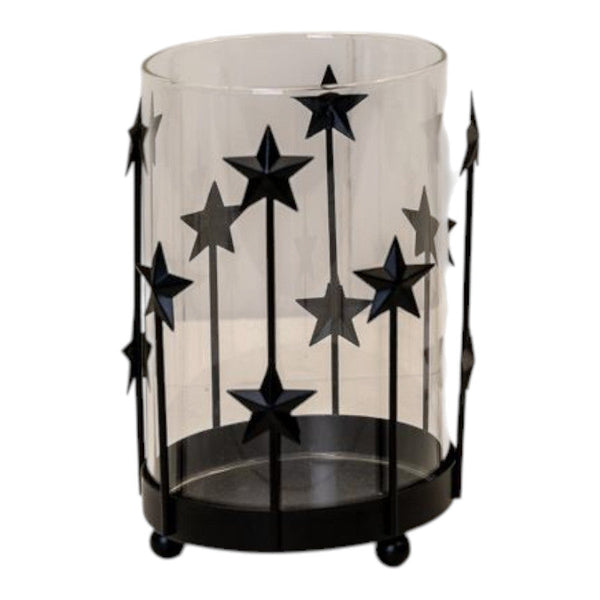 Medium Black Metal Star Candle Holder with Glass Insert-0