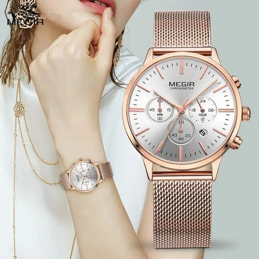 MEGIR Brand Luxury Women Watches Fashion Quartz Ladies Watch Sport Relogio Feminino Wristwatch Waterproof Dress Clock 2011-0