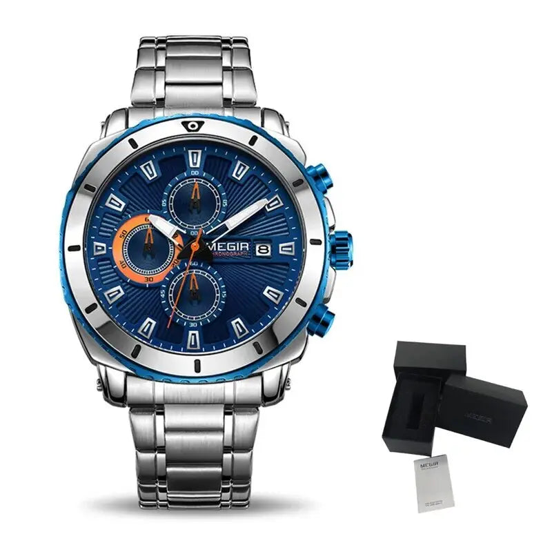 MEGIR Chronograph Quartz Men Watch Luxury Brand Stainless Steel Business Wrist Watches Male Clock Hour Time Relogio Masculino-14