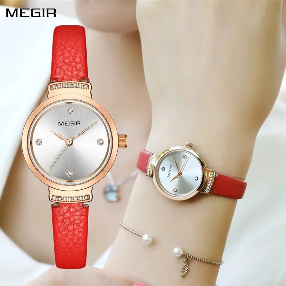 MEGIR Classics Leather Strap Quartz Watch Women Fashion Diamond Ladies Clock Waterproof Casual Dress Wristwatch Montre Femme-0