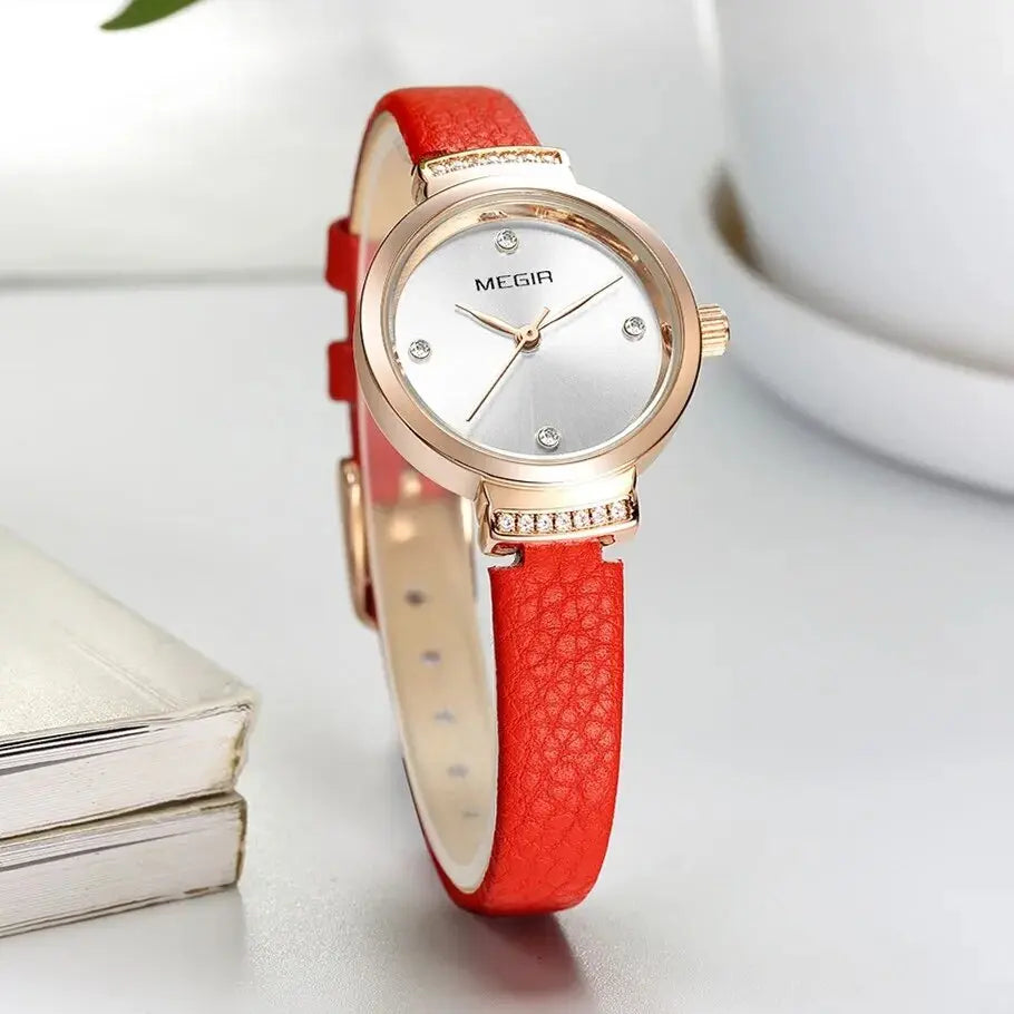 MEGIR Classics Leather Strap Quartz Watch Women Fashion Diamond Ladies Clock Waterproof Casual Dress Wristwatch Montre Femme-2