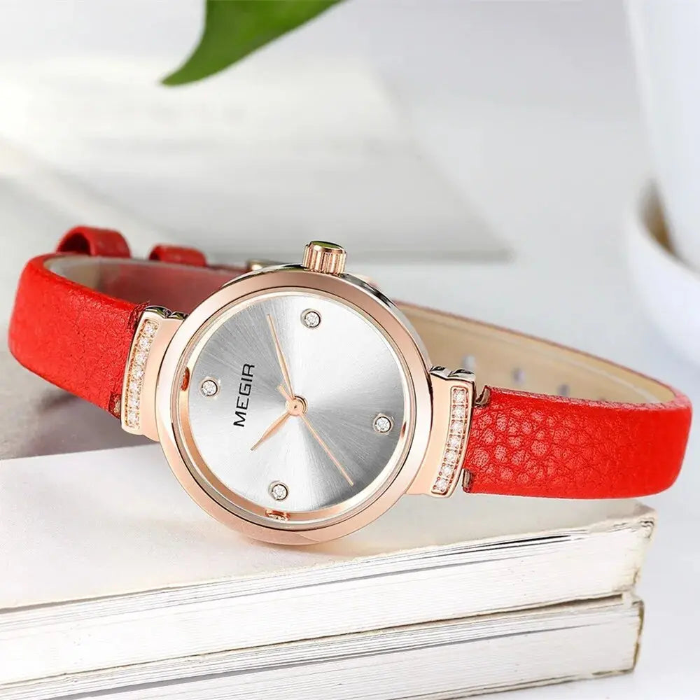 MEGIR Classics Leather Strap Quartz Watch Women Fashion Diamond Ladies Clock Waterproof Casual Dress Wristwatch Montre Femme-3