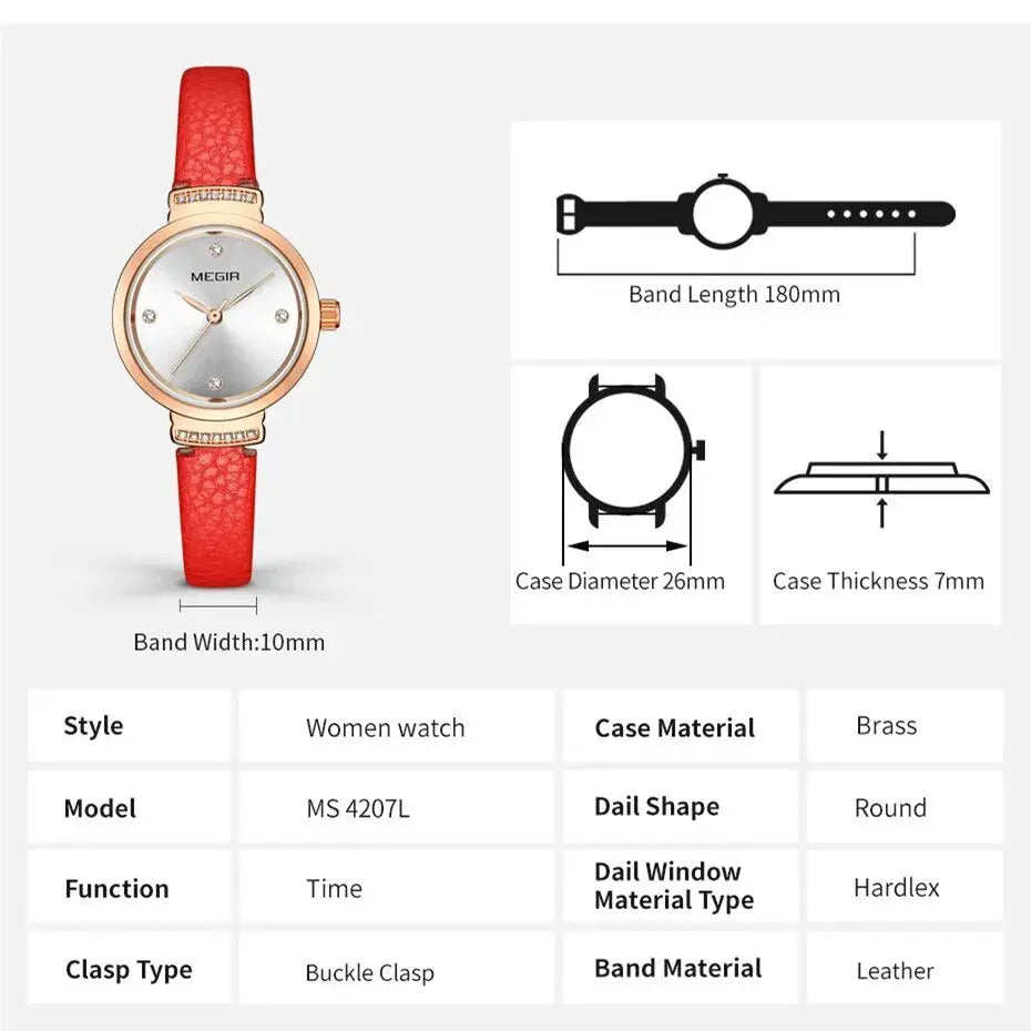 MEGIR Classics Leather Strap Quartz Watch Women Fashion Diamond Ladies Clock Waterproof Casual Dress Wristwatch Montre Femme-4