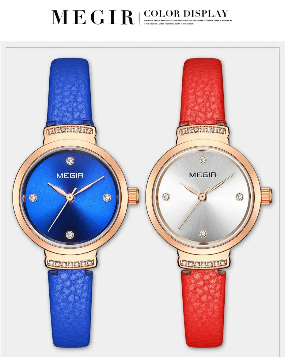 MEGIR Classics Leather Strap Quartz Watch Women Fashion Diamond Ladies Clock Waterproof Casual Dress Wristwatch Montre Femme-5