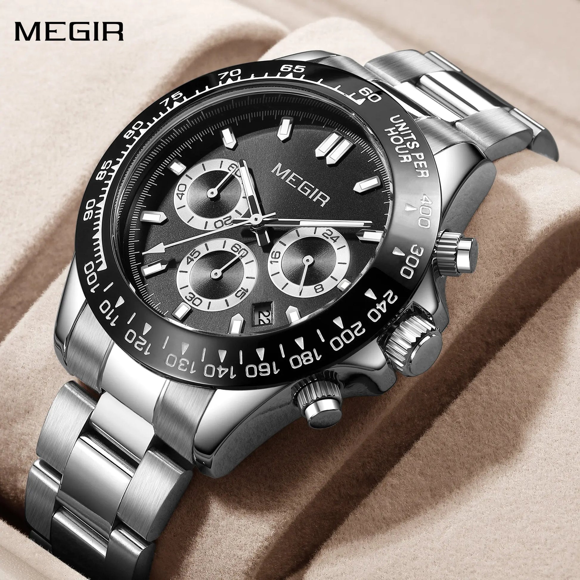 MEGIR Fashion Men Business Watches Stainless Steel Quartz Watch Top Brand Luxury Casual Wristwatch Waterproof Clock Reloj Hombre-0