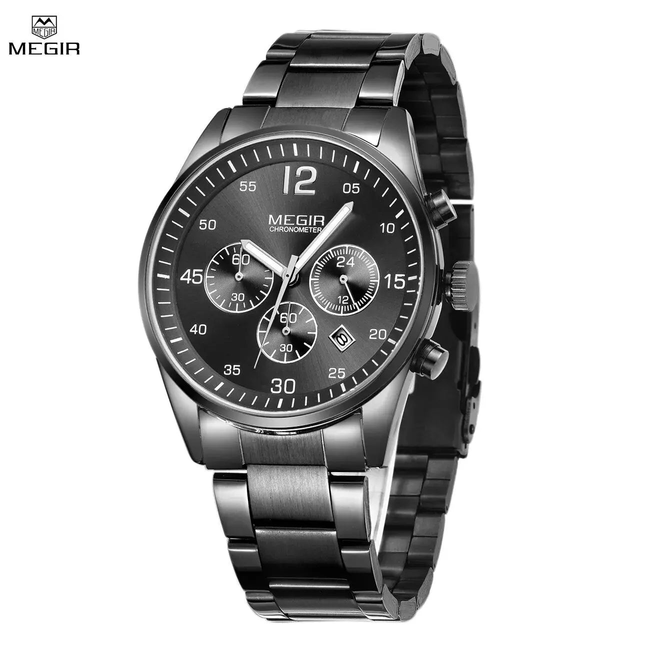 MEGIR Fashion Men Watches Luxury Stainless Steel Business Wristwatch Waterproof Date Quartz Man Clock Relogio Masculino-0