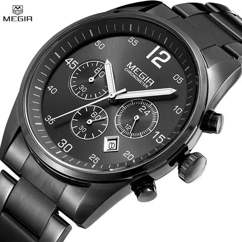 MEGIR Fashion Men Watches Luxury Stainless Steel Business Wristwatch Waterproof Date Quartz Man Clock Relogio Masculino-1