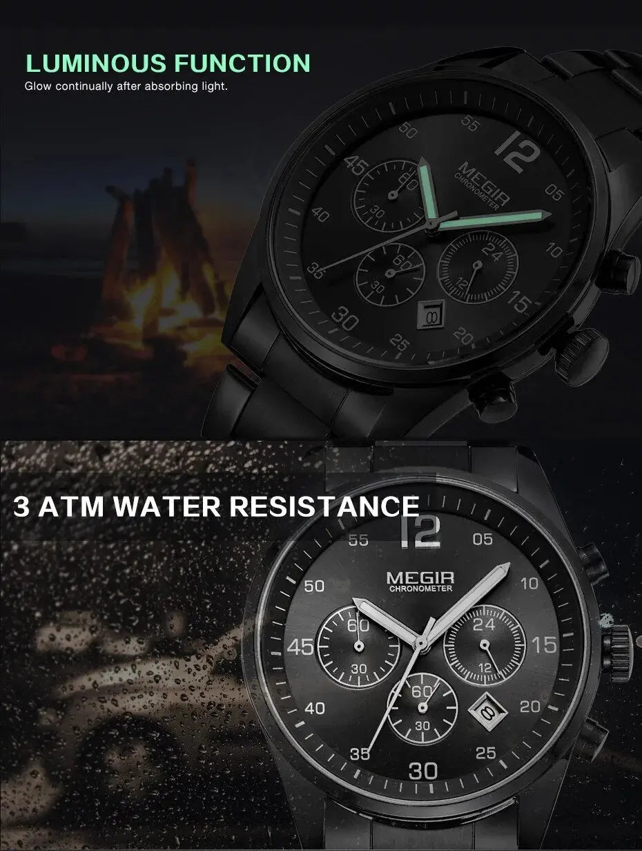 MEGIR Fashion Men Watches Luxury Stainless Steel Business Wristwatch Waterproof Date Quartz Man Clock Relogio Masculino-3