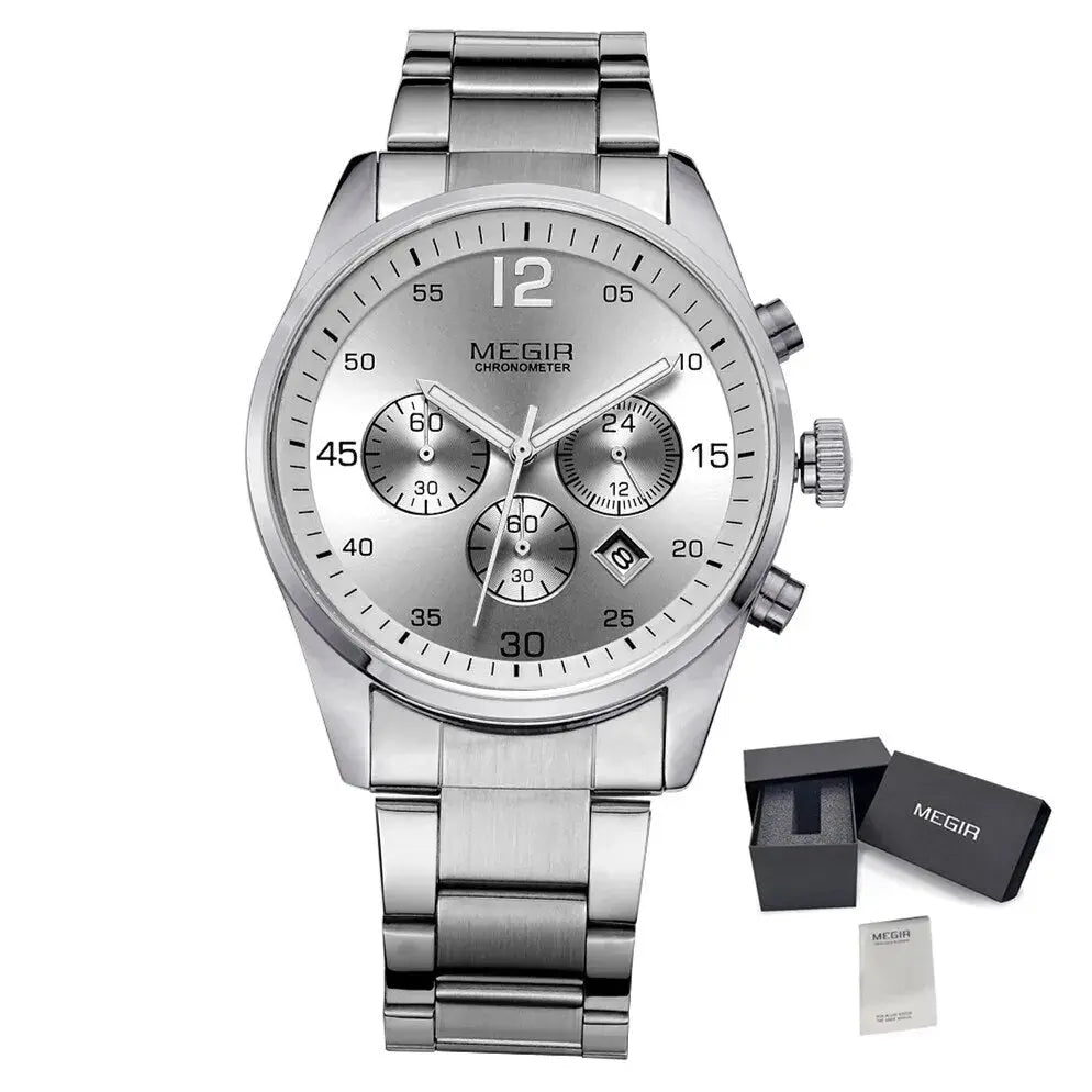 MEGIR Fashion Men Watches Luxury Stainless Steel Business Wristwatch Waterproof Date Quartz Man Clock Relogio Masculino-6