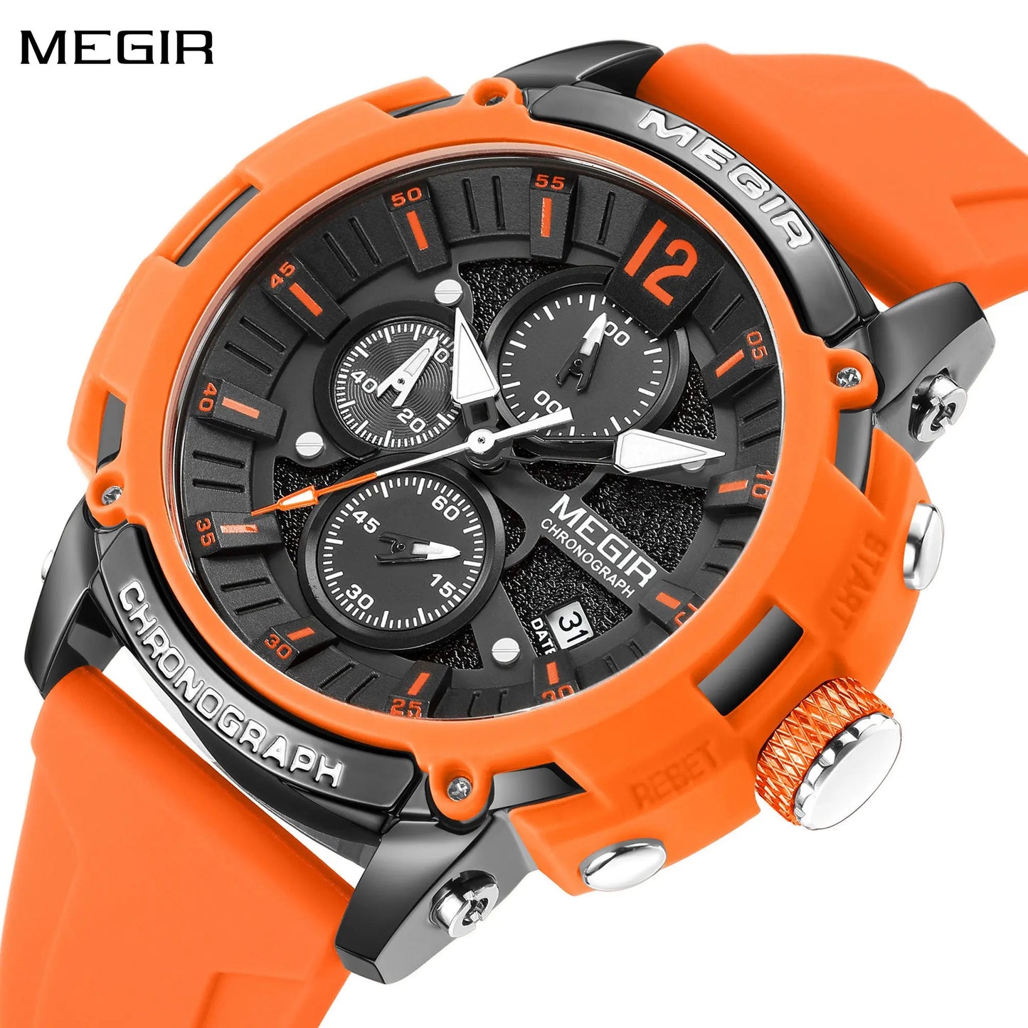 MEGIR Fashion Military Watch for Men Top Luxury Sport Quartz Chronograph Waterproof Male Clock Wristwatch Silicone Reloj Hombre-0