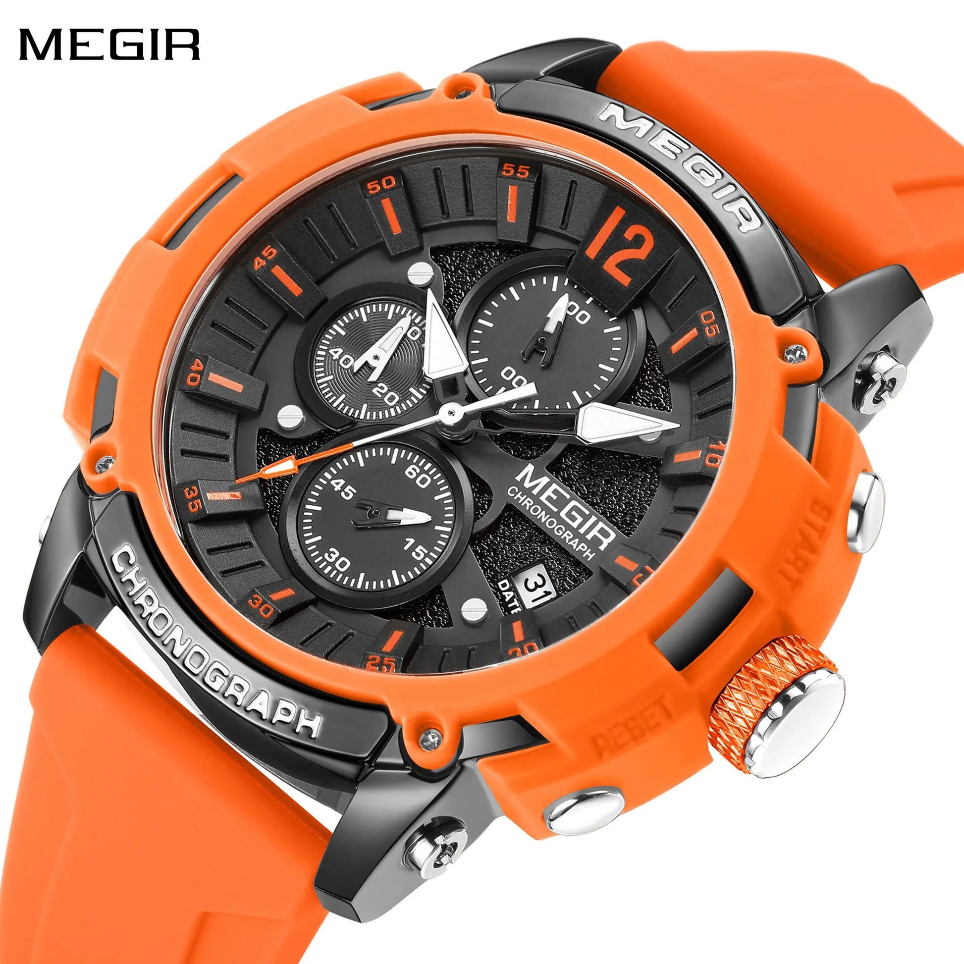 MEGIR Fashion Military Watch for Men Top Luxury Sport Quartz Chronograph Waterproof Male Clock Wristwatch Silicone Reloj Hombre-0