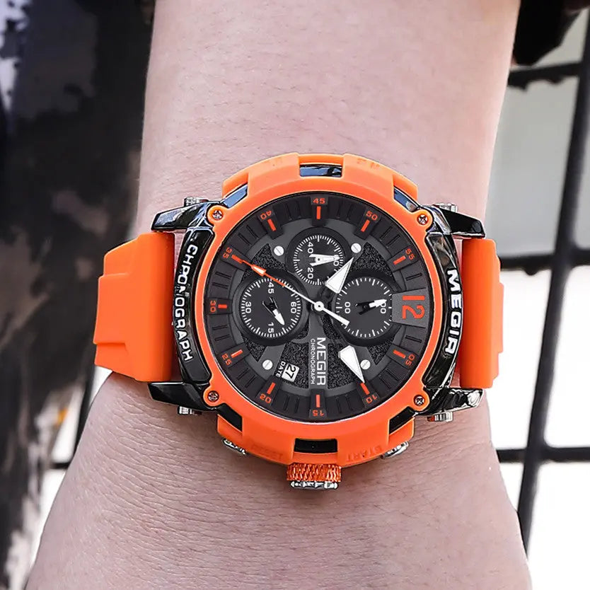 MEGIR Fashion Military Watch for Men Top Luxury Sport Quartz Chronograph Waterproof Male Clock Wristwatch Silicone Reloj Hombre-2